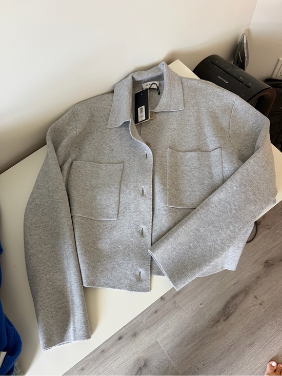 Babaton Jackets & Blazers - Babaton Light Gray Knit Button-Up Jacket